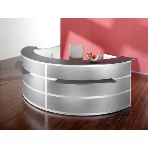 Kerek pult + 2 db hosszabbító, ezüst színű mdf dekor, bükk asztallap, széxméxma 4860x1380x1100mm