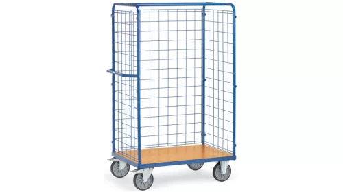 Többszintes kocsi, 3 dróthálós fal, 4 rakodófelület hxsz 1000x600 mm, külső méretek hxszxm 1169x609x1800 mm, teherbírás 600 kg, ral 5007 ragyogó kék