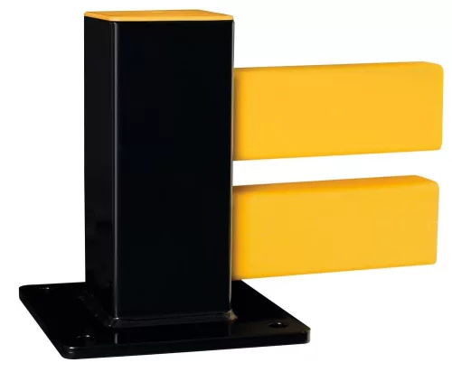 Hibrid ütközésvédelmi talajkorlát, acél középső oszlop, 100x100 mm, fekete, magasság 255 mm