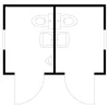Szaniter konténer, szé x mé x ma 3050x2170x2490 mm, 2 helyiséggel, 2 wc-vel, 2 mosdóval, 1 piszoárral, padlóterhelés 500 kg/m², ral 9002 szürkésfehér