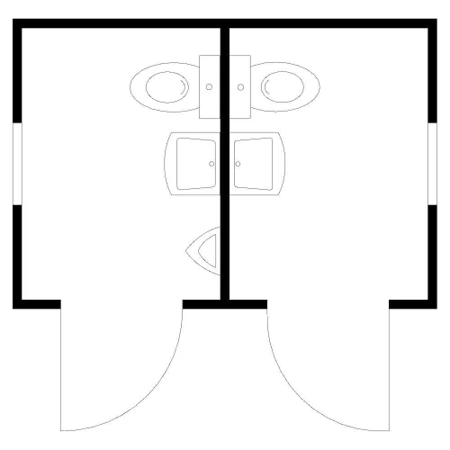 Szaniter konténer, szé x mé x ma 3050x2170x2490 mm, 2 helyiséggel, 2 wc-vel, 2 mosdóval, 1 piszoárral, padlóterhelés 500 kg/m², ral 9002 szürkésfehér