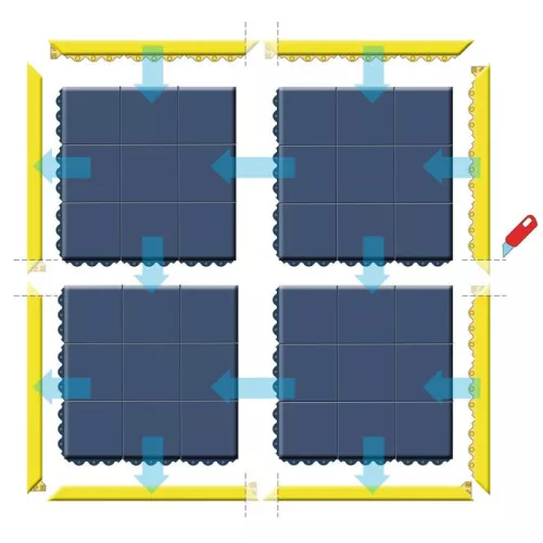 Munkahelyi padlóelem, nitrilgumi kivitel, fekete színű, olajálló, lángálló, hxszxm 910x910x19 mm, súly 12,7 kg, fekete
