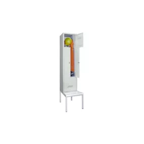   Z-öltözőszekrény, földalatti pad műanyag szalaggal, 2 rekesszel, széxméxma 400x500/800x2150 mm, forgózáras, ral 7035