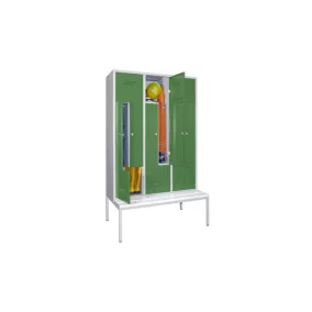   Z-öltözőszekrény, földalatti pad műanyag szalaggal, 6 rekesszel, széxméxma 1200x500/800x2150 mm, forgózáras, ral 7035/6011