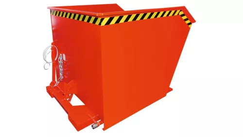 Forgácslerakó billenőkonténer, térfogata 0,6 köbméter, hxszxm 1390x840x905 mm, dobozos vályú, ral 3000 lángvörösre festve