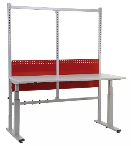 Expert light csomagolóasztal-készlet, elektromosan magasságállítható, széxméxma 2000x800x720-1220 mm, fehér alumínium/rubinvörös