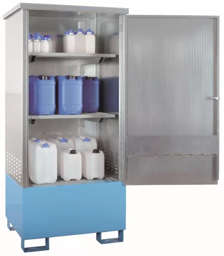 Kármentő kis mennyiségekhez, felépítménnyel, széxméxma 900x750x1900 mm, gyűjtőtérfogat. 220 l, festett, horganyzott test
