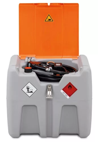 Mobil dízel töltőállomás, űrtartalom 210 l, csuklós fedél, 18 v-os elektromos szivattyú, 30 l/perc, cas akkumulátor 18 v, 4 ah és töltő, széxméxma 785x595x685 mm