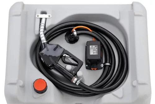 Mobil dízel töltőállomás, űrtartalom 210 l, csuklós fedél, 18 v-os elektromos szivattyú, 30 l/perc, cas akkumulátor 18 v, 4 ah és töltő, széxméxma 785x595x685 mm