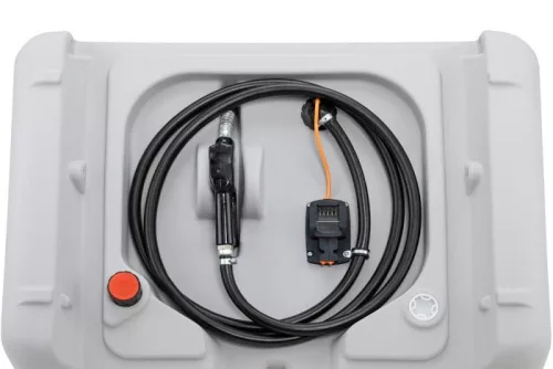 Mobil dízel töltőállomás, űrtartalom 440 l, csuklós fedél, elektromos szivattyú 12 v, 30 l/perc, akkumulátor és töltő nélkül asc55, széxméxma 1180x800x710 mm