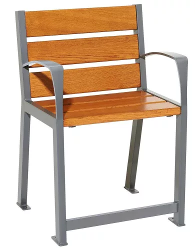 Könnyen használható szék időseknek, h 600 mm, acélcső 30x50, horganyzott, szürke, ülésmagasság 540 mm, tölgyfa ülőfelület, világos máz, lábtartó 50x30 mm, összeszerelés: alaplap