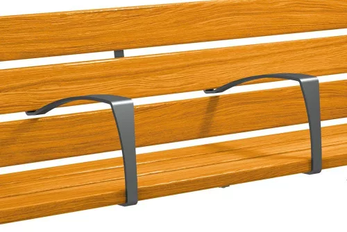 Könnyen használható pad időseknek, h 1800 mm, acélcső 30x50, horganyzott, szürke, ülésmagasság 540 mm, tölgyfa ülőfelület, világos máz, lábtartó 50x30 mm, összeszerelés: alaplap