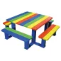   Óvodai ülőhelyek, sz x h 1500 x 1500 mm, ülésmagasság 270 mm, trópusi fa, többszínű, horganyzott acél váz, ral5010 bevonattal