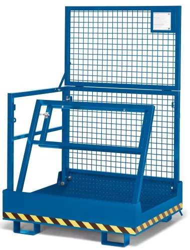 Összecsukható munkakosár a helytakarékos tárolás érdekében, 2 személy számára alkalmas, szé x mé x ma 1200x1080x1910 mm, teherbírás 300 kg, ral 5010 enciánkék