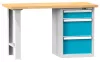 Munkapad, széxméxma 1500x700x880mm, 1 láb, 1 fiókos egység, 3 fiók 1x150, 2x300 mm, teherbírás 1100 kg, ral 7035/5012