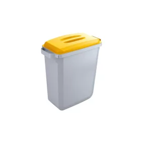   Újrahasznosító kuka sárga fedéllel, műanyag, 60 literes, 2 fogantyúval, széxméxma 590x282x645 mm, szürke színű