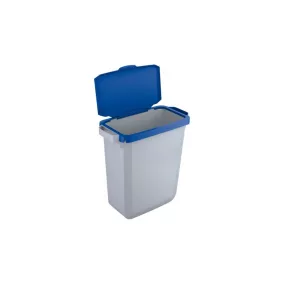   Újrahasznosító kuka kék csuklós fedéllel, műanyag, 60 literes űrtartalom, 2 fogantyú, széxméxma 590x282x630 mm, szürke színű