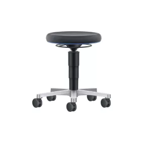   Gázrugós magasságállítású munkaszék, fekete supertec üléssel és görgőkkel, ülésátmérővel. 400 mm, ülésmagasság 450-650 mm