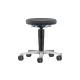 Gázrugós magasságállítású munkaszék, fekete műbőr üléssel és görgőkkel, ülésátmérővel. 400 mm, ülésmagasság 450-650 mm