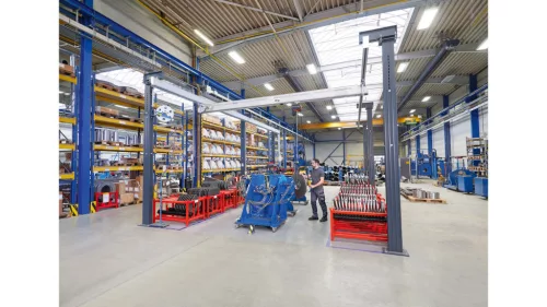 Bakdaru rendszer, alumínium/acél, elektromos láncos emelővel, teherbírás 250 kg, hxsz 3420x4000 mm