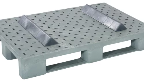 Többfunkciós raklap 2 keresztékkel, perem nélkül, 3 vezetősínnel, széxméxma 800x1200x155 mm, statikus teherbírás 6000 kg, dinamikus teherbírás 2500 kg, szürke