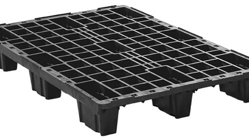 Négyirányú paletta, újrahasznosított anyagból, széxméxma 800x1200x155 mm, 9 láb, statikus teherbírás 2500 kg, dinamikus teherbírás 1000 kg, peremmel, fekete