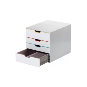   Fiókos doboz, széxméxma 280x356x292 mm, 4 színes fiók, abs műanyagból, feliratozó ablakkal együtt