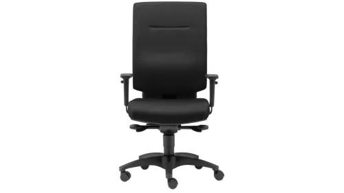 Irodai forgószék 180 kg-ig, ülés szélessége x mélysége x magassága 520x500-580x490-620 mm, háttámla magassága. 650 mm, szinkronmechanika, ülésmélység-állítás, fekete