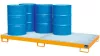 3 mm-es acéllemezből készült kármentő, ral 2000, 8 db 200 literes hordóhoz, álló tárolás, 240 l, szé x mé x ma 2650 x 1300 x 210 mm, horganyzott ráccsal.
