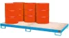 3 mm-es acéllemezből készült kármentő, ral 5012, 8 db 200 literes hordóhoz, álló tárolás, 240 l, szé x mé x ma 2650 x 1300 x 210 mm, horganyzott ráccsal.