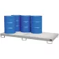   3 mm-es acéllemezből készült kármentő, ral 7005, 8 db 200 literes hordóhoz, álló tárolás, 240 l, szé x mé x ma 2650 x 1300 x 210 mm, horganyzott ráccsal.