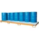 3 mm-es acéllemezből készült kármentő, ral 2000, 12 db 200 literes hordóhoz, álló tárolás, 333 l, szé x mé x ma 3850 x 1300 x 200 mm, horganyzott ráccsal.