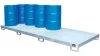 3 mm-es acéllemezből készült kármentő, horganyzott, 12 db 200 literes hordóhoz, álló tároláshoz, 333 l, széxméxma 3850x1300x200 mm, horganyzott ráccsal.