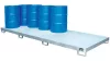 3 mm-es acéllemezből készült kármentő, horganyzott, 12 db 200 literes hordóhoz, álló tároláshoz, 333 l, széxméxma 3850x1300x200 mm, horganyzott ráccsal.