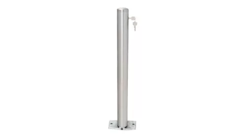 Rozsdamentes acél oszlopok, kerek, 76 mm átmérőjű, összecsukható, háromszög alakú zárral, 925 mm-rel a talajszint felett