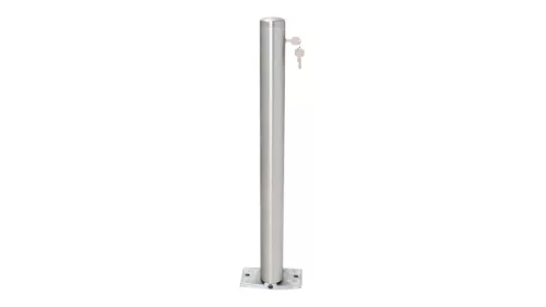 Rozsdamentes acél oszlopok, kerek, 76 mm átmérőjű, összecsukható, háromszög alakú zárral, 925 mm-rel a talajszint felett