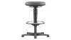 Gázrugós állíthatóságú munkaszék, fekete műbőr üléssel és csúszótalpakkal, lábtartóval, ülésátmérővel. 400 mm, ülésmagasság 560-830 mm