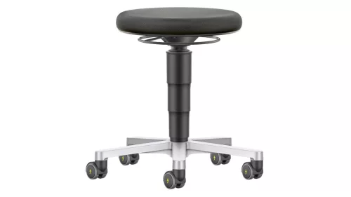 Esd munkaszék gázrugós magasságállítással, fekete integrált habszivacs üléssel és görgőkkel, ülésátmérő. 400 mm, ülésmagasság 450-650 mm