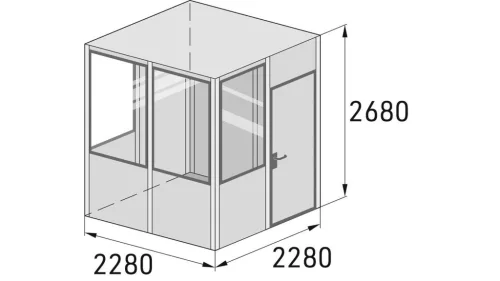 Többcélú szoba, elektromos csomagindító, beltéri használatra, alapterület 5,2 m2, 8 elem, széxméxma 2280x2280x2680 mm