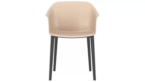 Látogatói szék, műanyag, krémszínű ülés/háttámla, 1,2 méteres fekete műanyag váz