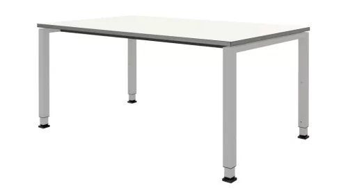 Íróasztal, széxméxma 2000x900x650-850 mm, 4 lábú, négyzet alakú cső, világos szürke asztallap, abs élzárás, fehér alumínium váz