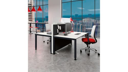 Íróasztal, széxméxma 2000x900x650-850 mm, 4 lábú, négyzet alakú cső, világos szürke asztallap, abs élzárás, fehér alumínium váz