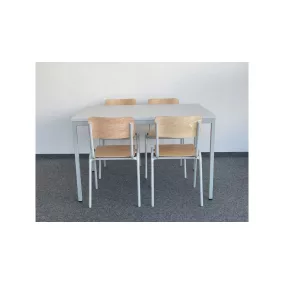   Asztal és szék szett, 4 rakásolható székből és 1 db 1200 mm széles asztalból, világosszürke váz, bükk ülés/háttámla, világosszürke asztallap