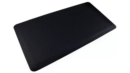 Fáradásgátló szőnyeg ülő/álló munkaállomásokhoz, hxsz 1000x500 mm, pu poliészter borítással, antimikrobiális, fekete