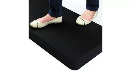 Fáradásgátló szőnyeg ülő/álló munkaállomásokhoz, hxsz 1000x500 mm, pu poliészter borítással, antimikrobiális, fekete