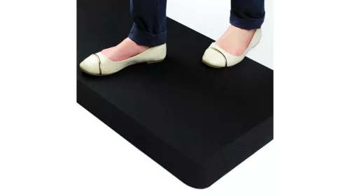 Fáradásgátló szőnyeg ülő/álló munkaállomásokhoz, hxsz 1000x500 mm, pu poliészter borítással, antimikrobiális, fekete
