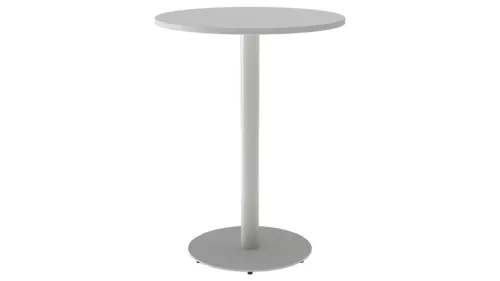 Bisztró állóasztal, dmxm 800x1050 mm, acélcső oszlop, masszív talppal, ral 9006 fehér alumínium színben, melamin gyantával bevont asztallap. platina