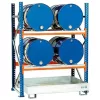 Hordótartó állvány, gf, 4x200 l-es hordóhoz, vízszintes tárolás, 285 l-es csepptálcával, széxméxma 1350x850x2000 mm