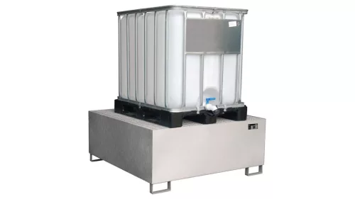 Kármentő, 2 mm-es rozsdamentes acél, 1 db-hoz. 1000 l-es ibc, függőleges tárolású, széxméxma 1460x1460x620 mm, gyűjtőtérfogat 1000 l