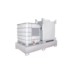   Kármentő, 2 mm rozsdamentes acél, 2 db 1000 l-es ibc-hez, függőleges tárolás, széxméxma 2650x1300x435 mm, gyűjtőtérfogat 1000 l